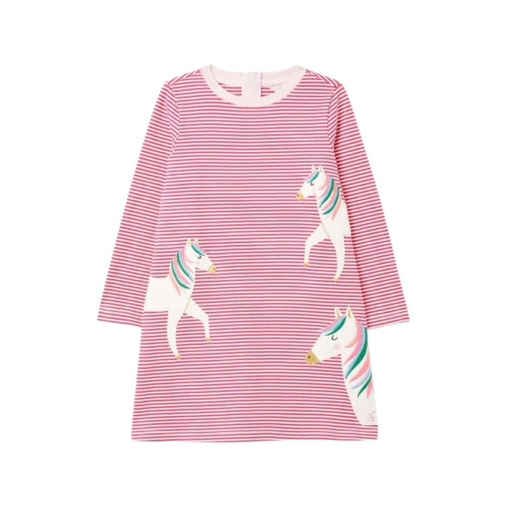 NWT Joules | Pink Stripe Horse Rosalee Long-Sleeve A-Line Dress